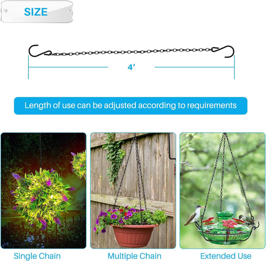 Patio Hanging Chain with Hooks - Black Metal Decorative Chain for Hanging Planters, Bird Feeders, Signs, Lanterns & Ornaments - Outdoor/Indoor Use (4 FT, 1 Piece)