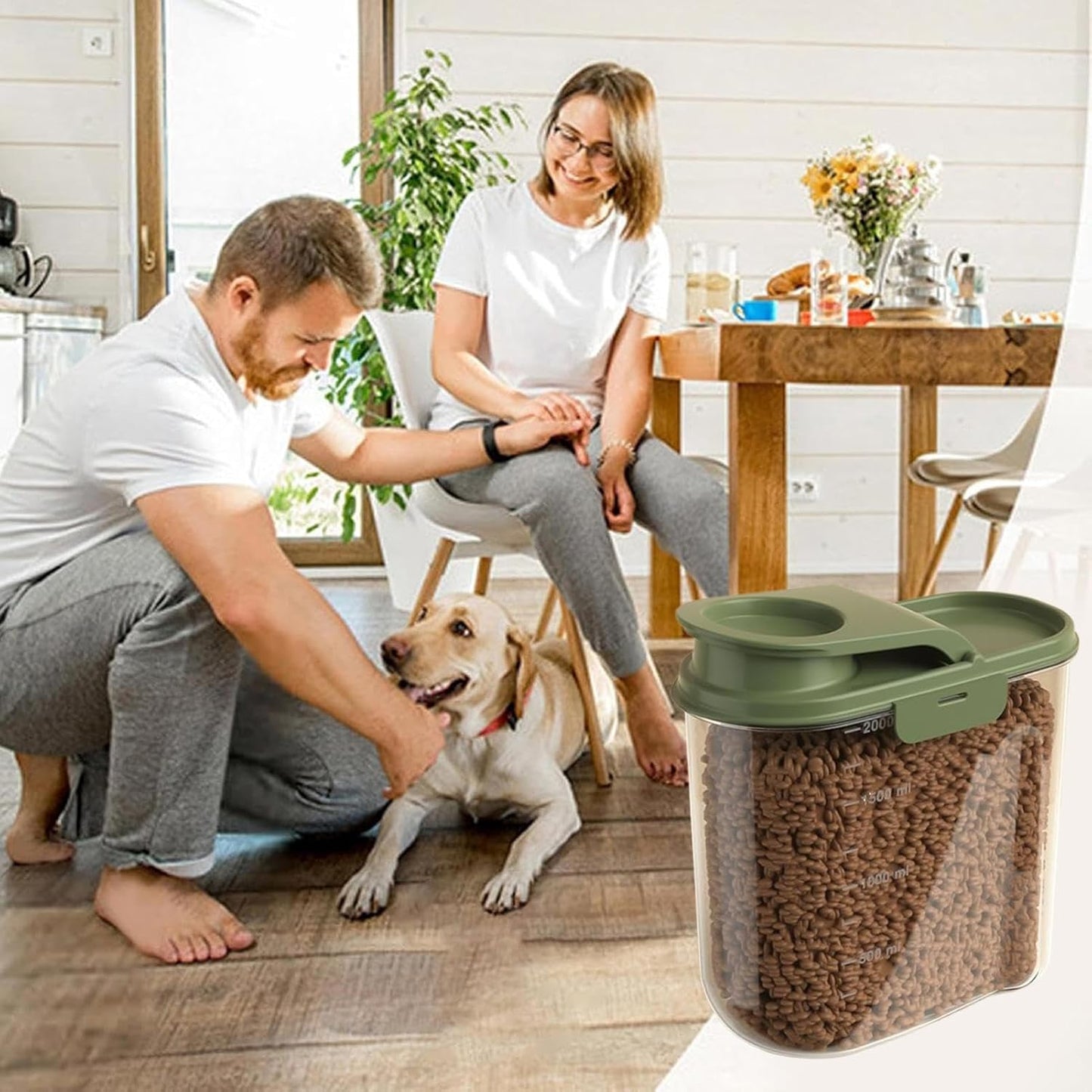 Pet Food Storage, 2L Animal Food Container, Transparent Airtight Dust-Proof Grain Dispenser for Home, Kitchen, Pantry & Garage
