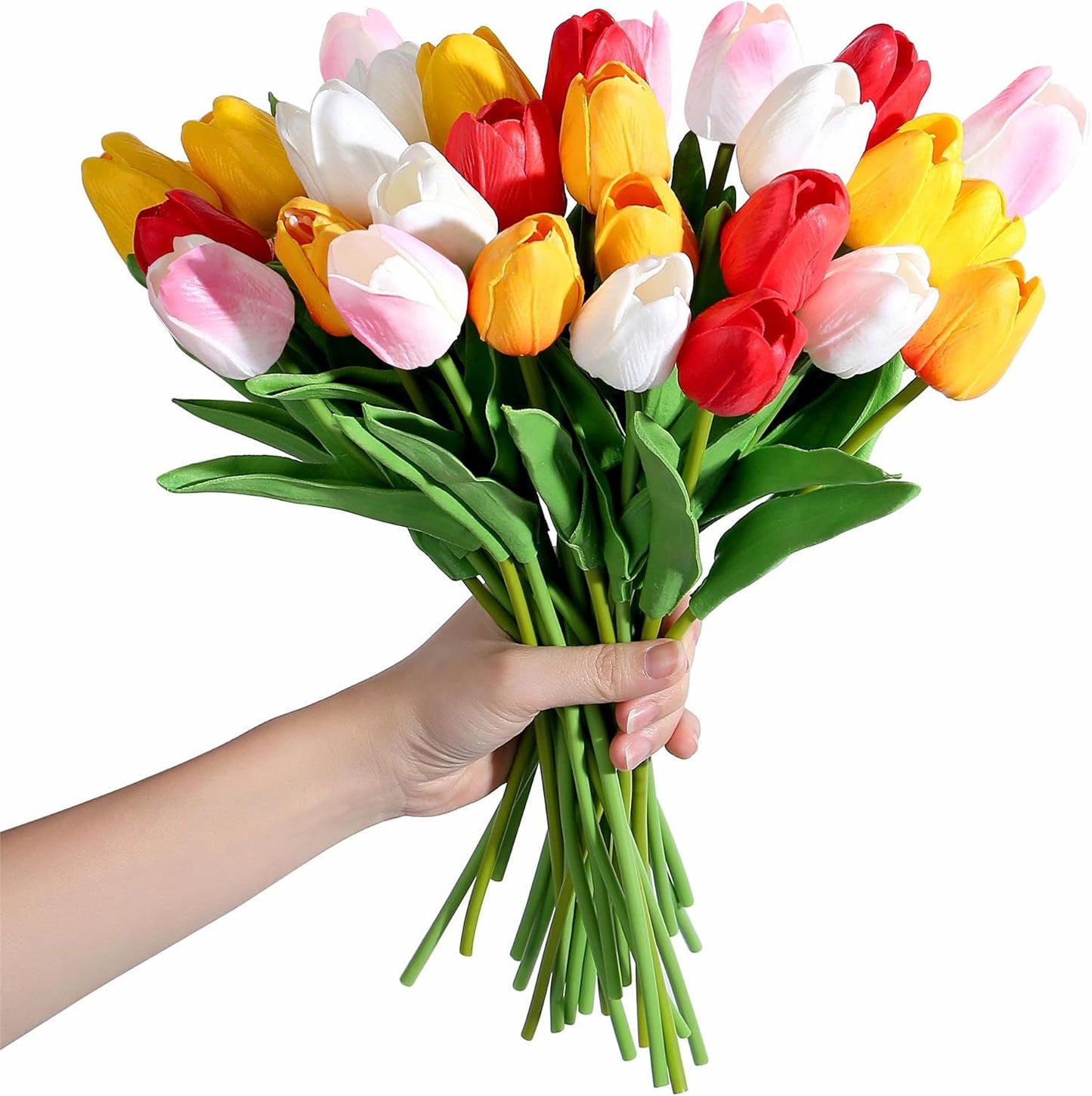 SITUMEIZI Fake Flowers Tulips Artificial Flower 15pcs Real Touch PU 14" for Spring Easter Home Kitchen Wedding Bouquet Bulk Mother's Gift Day Decorations(Assorted Colors,5)