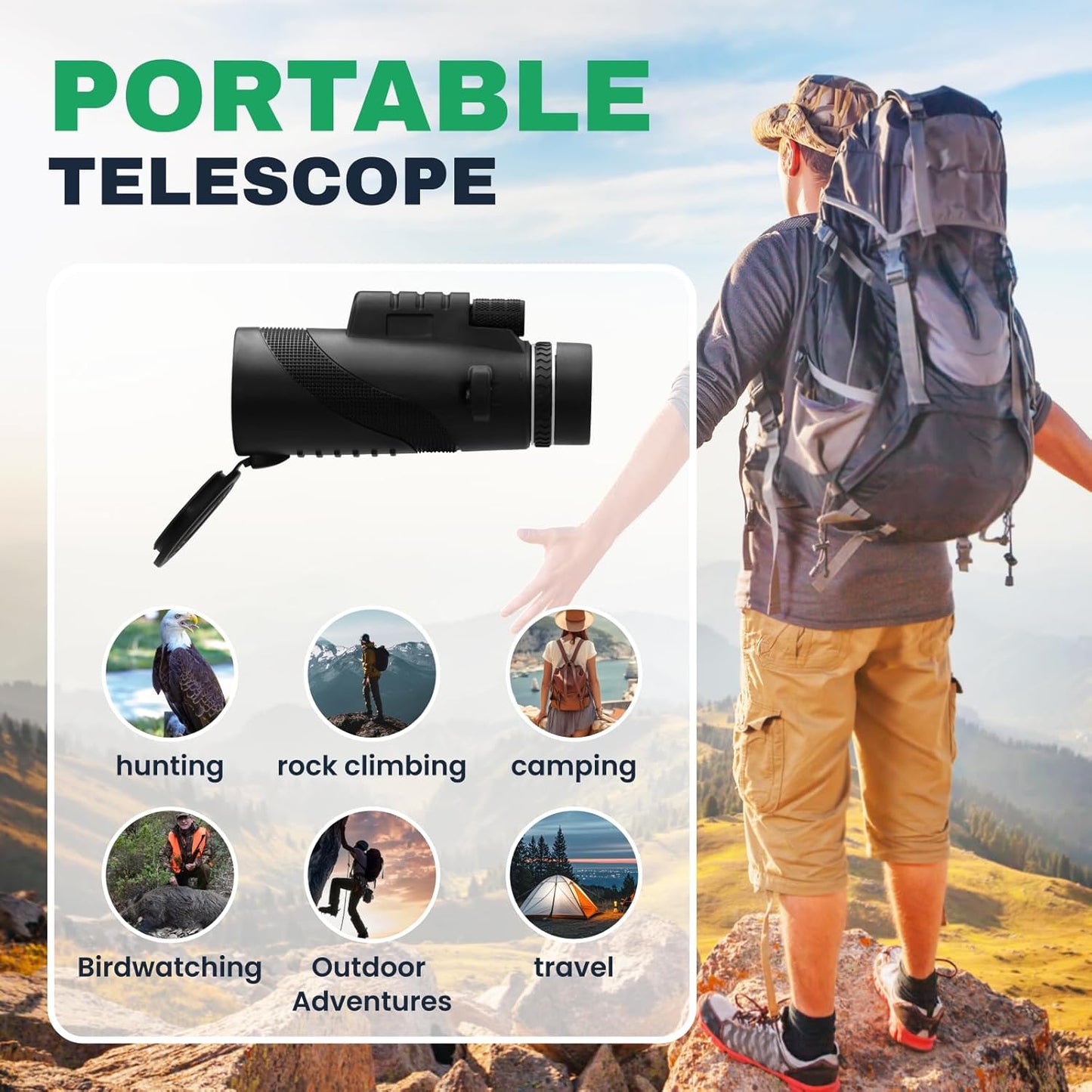 High Power 10x42 Monocular Telescope - Waterproof, Fogproof, Shockproof - Ideal for Bird Watching, Hunting, Camping, Hiking, and Wildlife Observation