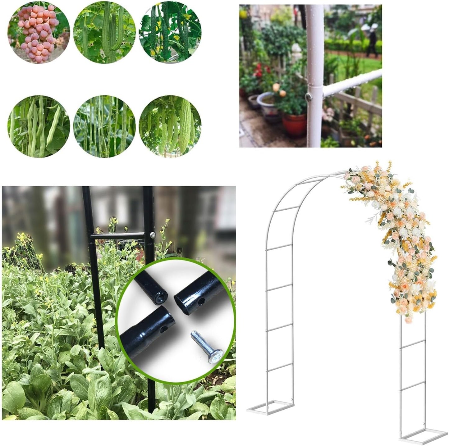Heavy Duty Garden Trellis Arch for Climbing Plants, Outdoor Metal Rose Arbor Support, Large Wedding Archway (Brown, 2x2.3x0.4m) - Perfect for Roses and Vines
