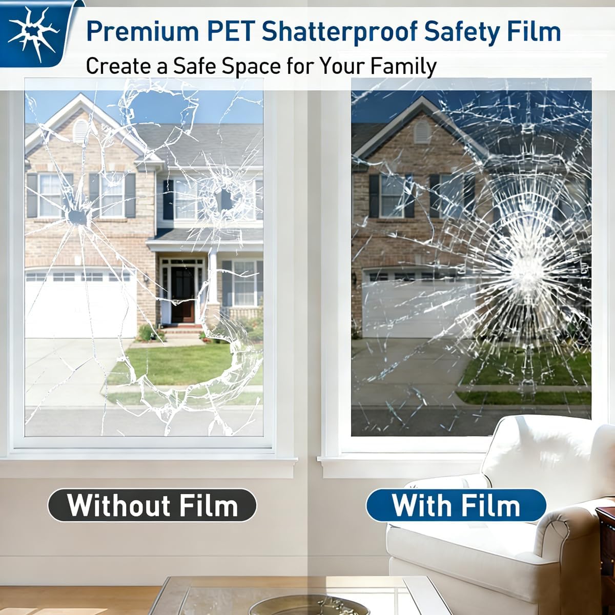 Coavas One Way Privacy Window Film with Tools, Window Tint Adhesive Shatterproof Film for Home, Premium PET Heat Control Daytime Reflective Mirror Coverings, Black, 17.5 x 78.7 Inch