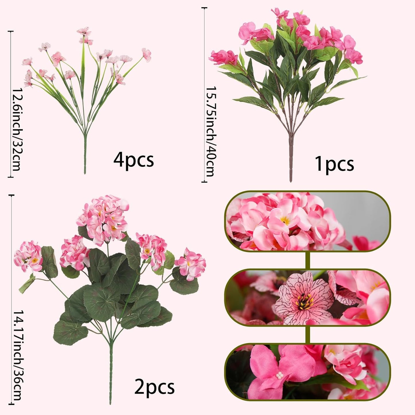 7 Pcs Artificial Flowers for Outdoors Impatiens Silk Geraniums Flowers UV Resistant Faux Impatiens Flowers for Outdoor Planters Pot Patio Garden Hanging Basket Porch Table Indoor Decor Hot Pink