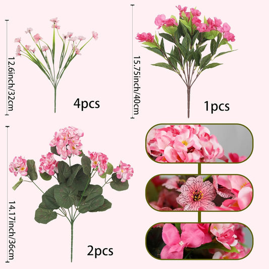 7 Pcs Artificial Flowers for Outdoors Impatiens Silk Geraniums Flowers UV Resistant Faux Impatiens Flowers for Outdoor Planters Pot Patio Garden Hanging Basket Porch Table Indoor Decor Hot Pink