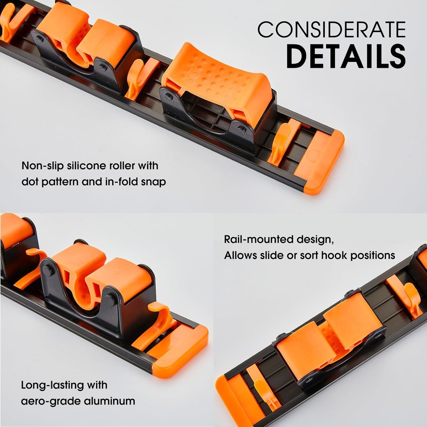 Unjumbly Broom Holder Wall Mount, Drilling Free Mop and Broom Holder with 2 Over Door Hooks, Tool Organizer for Laundry Room, Garage, Kitchen, Closet, Bathroom, Pantry - Orange