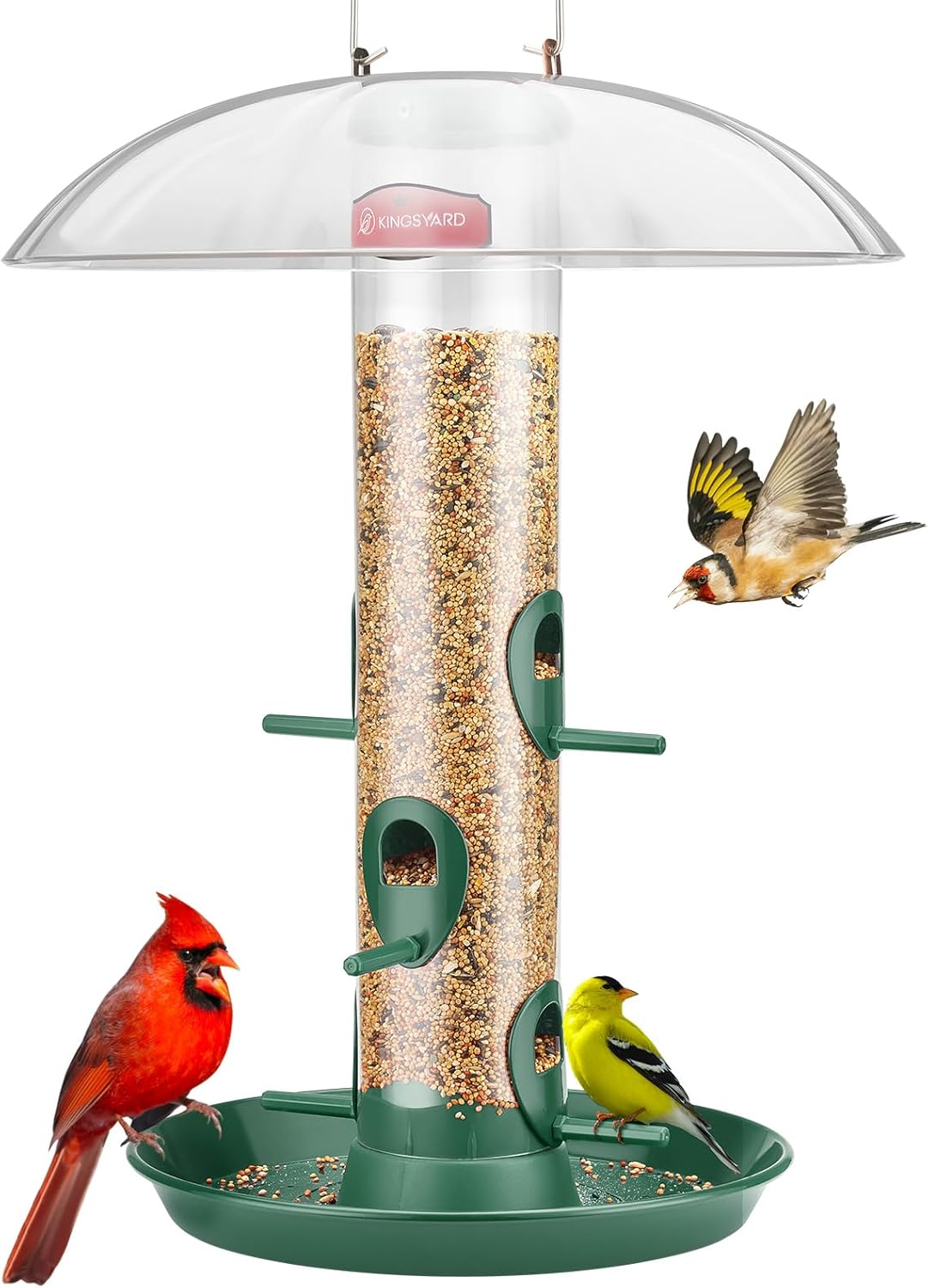 Kingsyard Metal Bird Feeders for Outdoors Hanging, Wild Bird Feeder with Large 11.5" Protective Dome and 8" Removable Tray, 3 lb Seeds Capacity (Green)