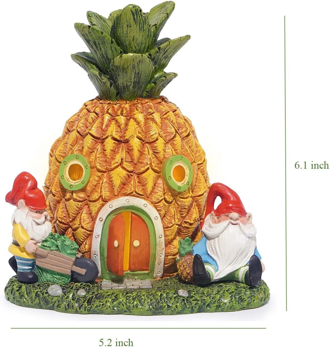 Hodao Outdoor Figurine Lights, Outdoor Statue with Solar Lights, Adorable Gnomes with Tropical Pineapple Design, Perfect for Decorating Lawns, Balconies, and Patios