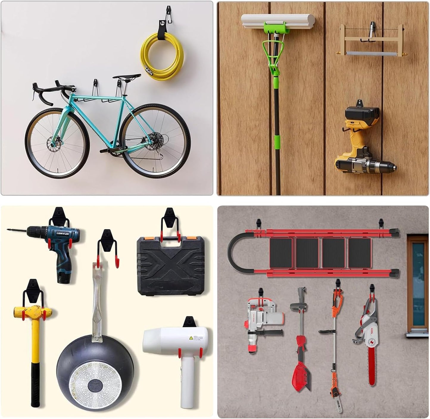 Chainsaw Holder Wall Mount, Garden Power Tool Hanger, Weedeater Rack, String Trimmer Hanger, Utility Hooks for Garage Tool Organizers and Chain Saw Storage 4Pcs