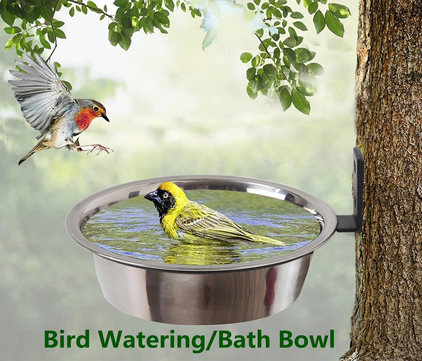 2 Pack 8.5" Squirrel and Bird Feeder for Outside Tree/Fence, Removable Metal Bowl Feeder with Drainage Holes, Adding 1 for Squirrel Watering or Bird Bath/Swim, Sturdy Easy Clean Feeders for Outdoor