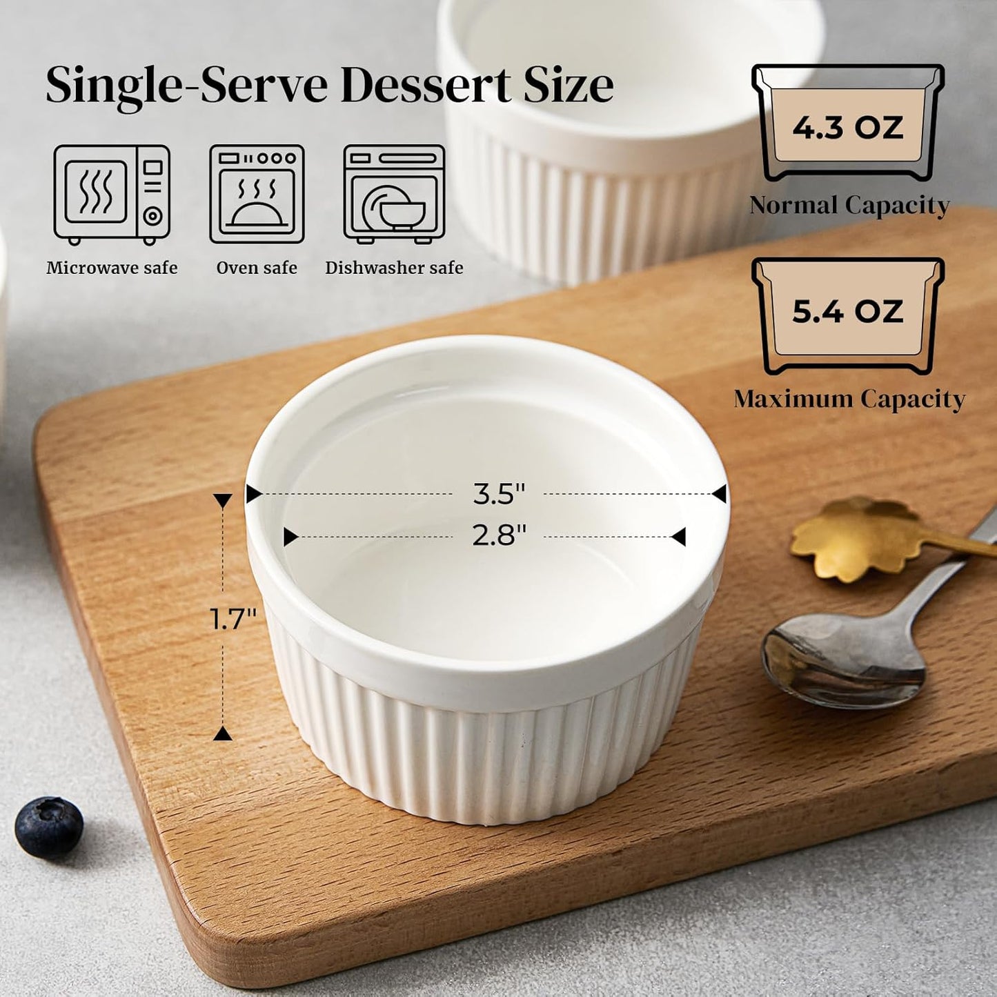 DOWAN Ramekins 4 oz Oven Safe for Creme Brulee Souffle, Porcelain Cust