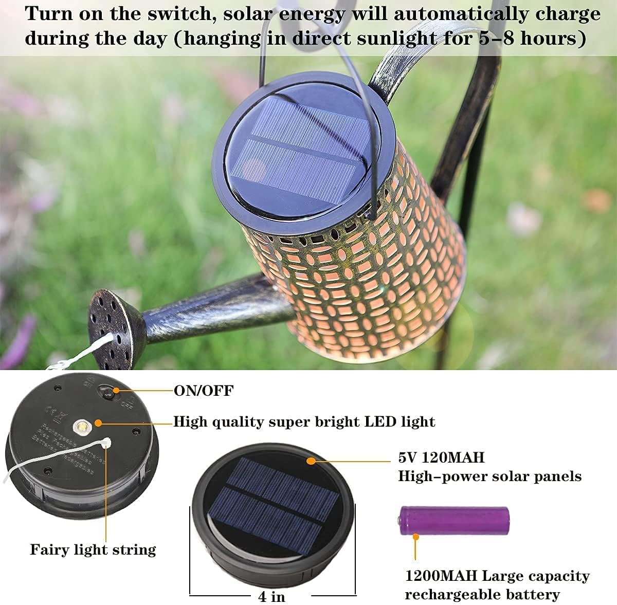 Solar Lights Outdoor Decorative, Metal Solar Watering Can Lights Water