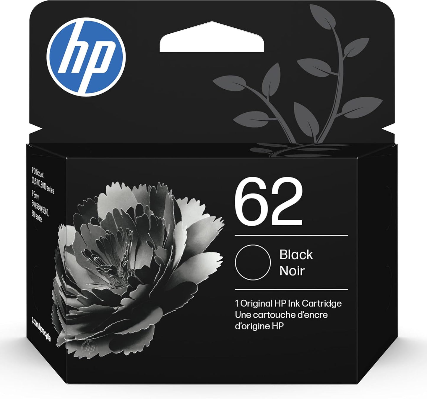 HP 62 Black Ink Cartridge | Works with Envy 5540, 5640, 5660, 7640, Of
