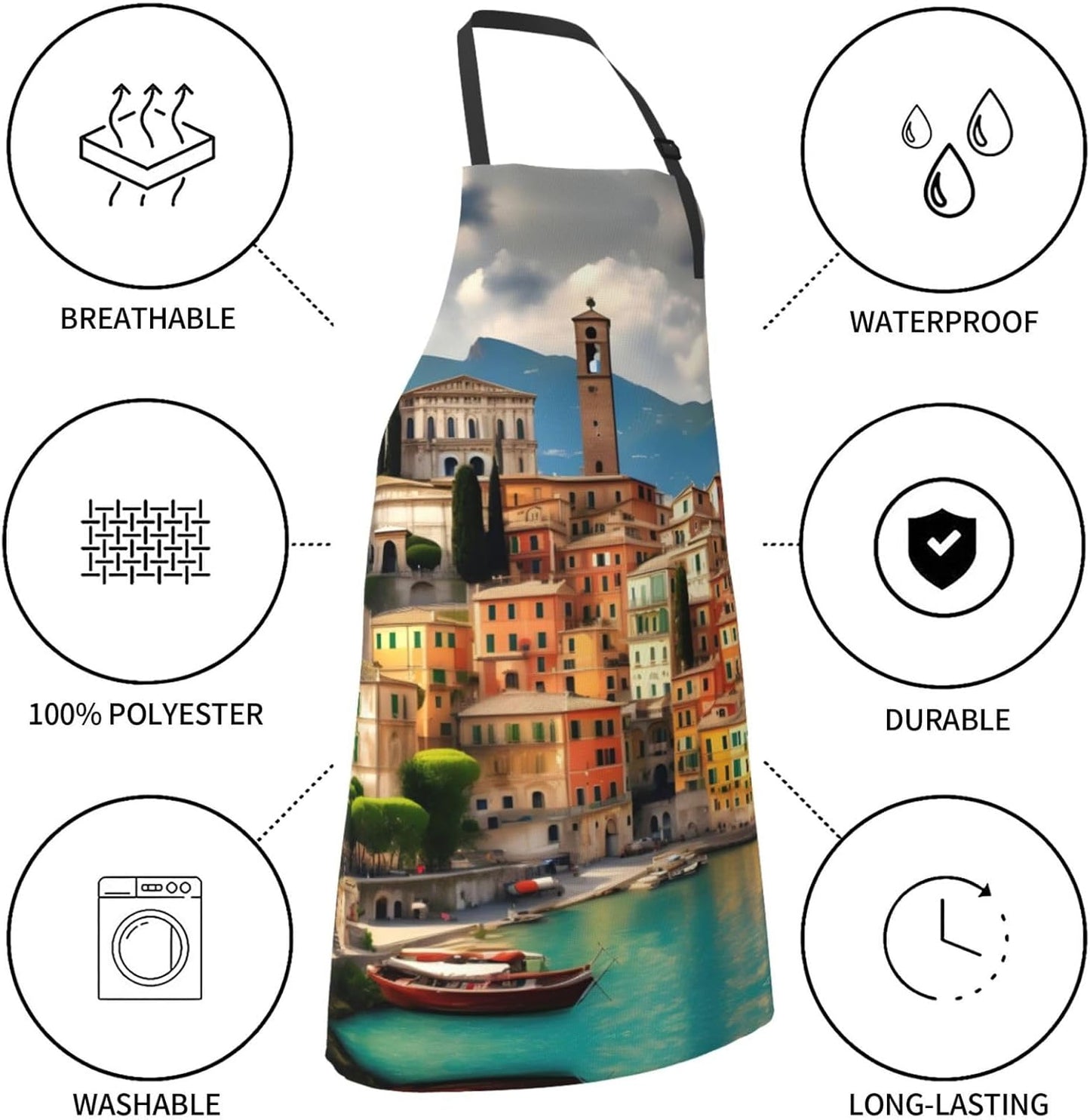 beautiful Italy Print Laundry apron 28x33 In Waterproof Kitchen Apron with Pockets for Cooking Baking