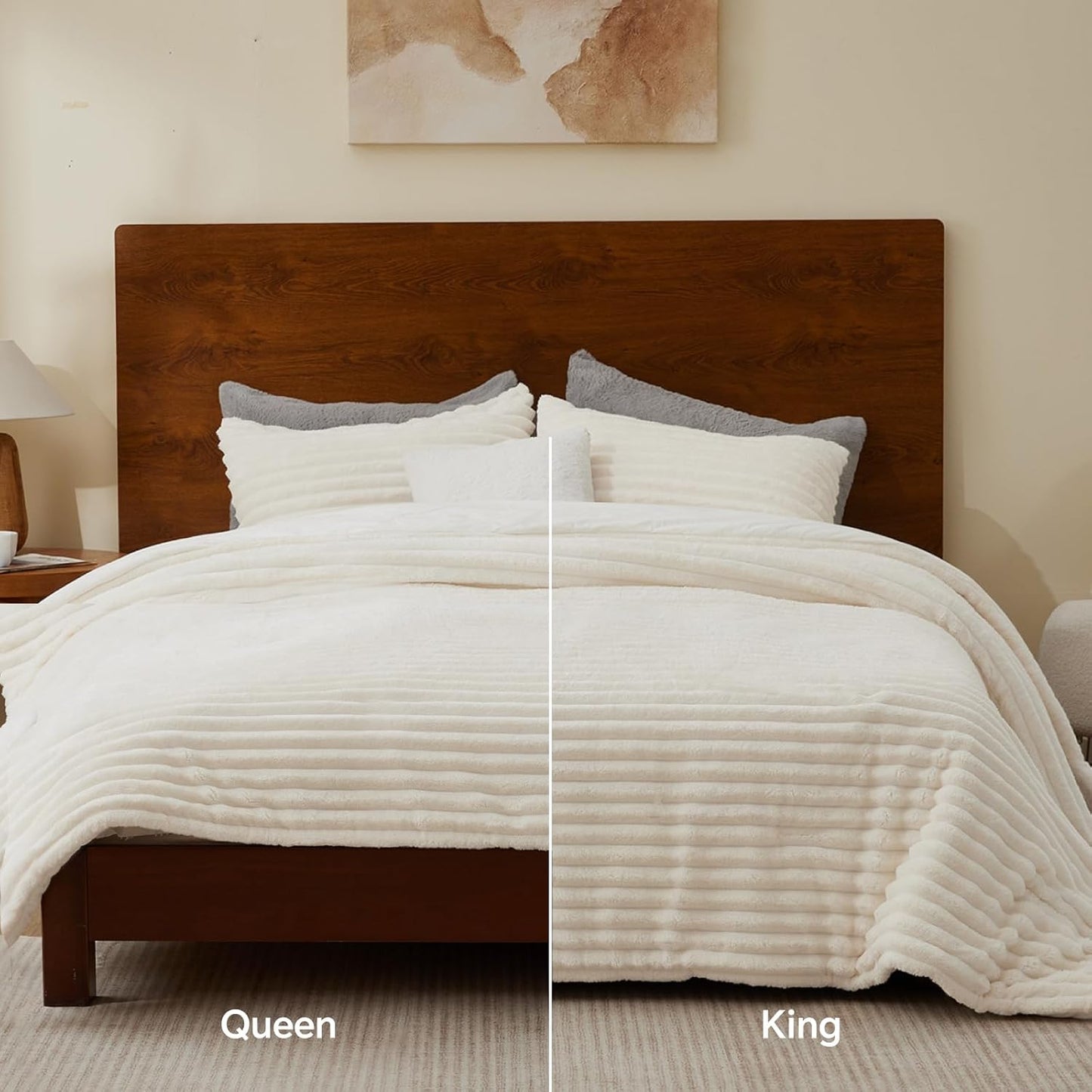 BEDELITE Fleece Queen Comforter Set -Super Soft & Warm Fluffy Cream White Bedding, Luxury Fuzzy Heavy Bed Set for Winter with 2 Pillow Cases