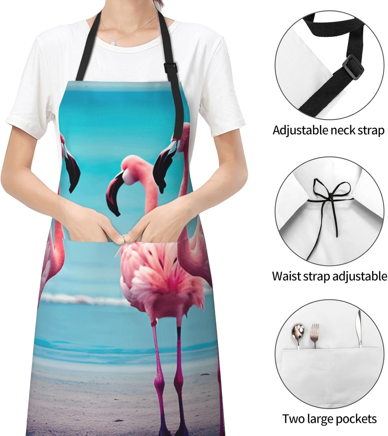 YANYU Flamingo Beach Print 28x33 In Kitchen Apron Stylish Chef Apron with Pockets for Cooking Baking Painting