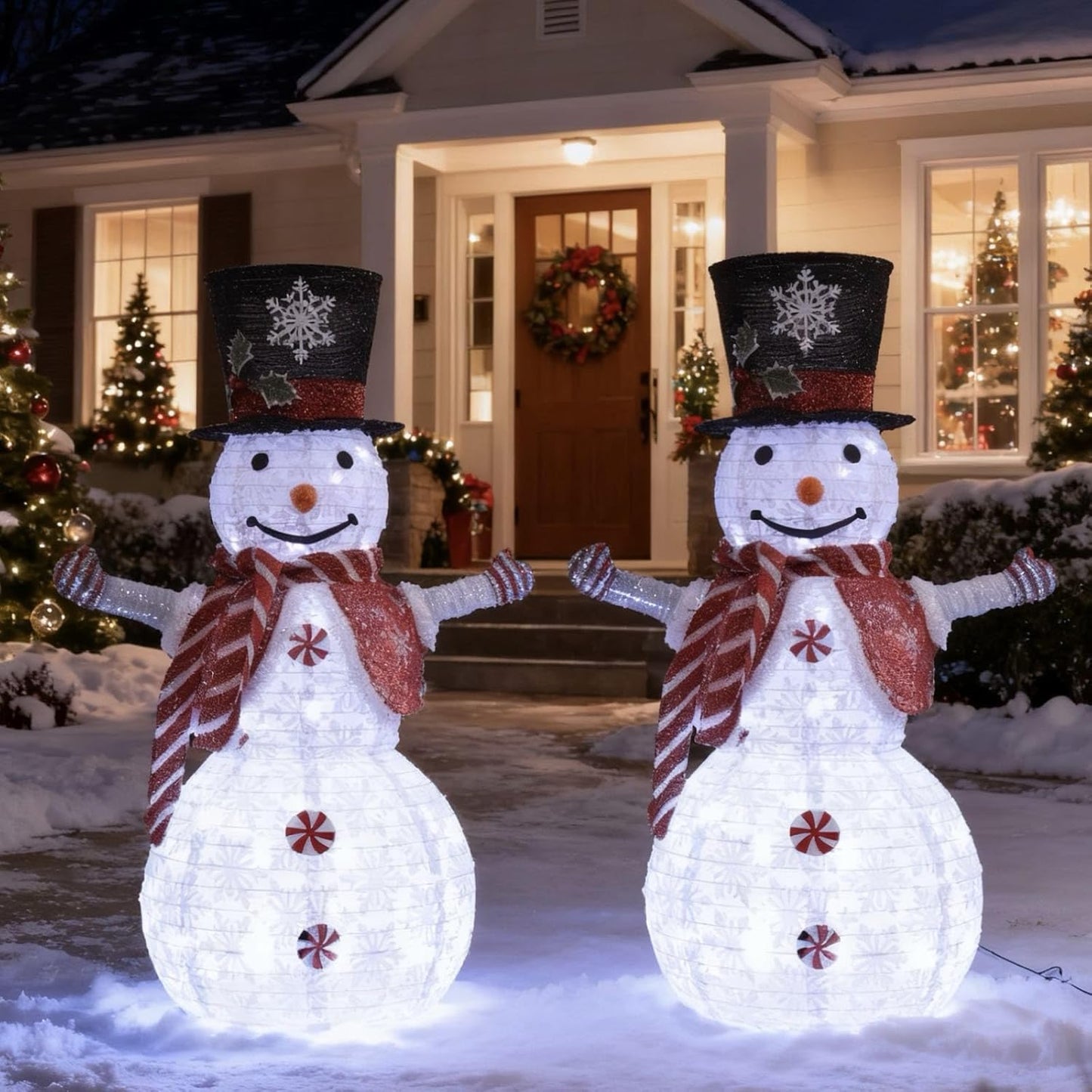 42-inch red Snowman 3D Christmas Collapsible Decorations，Lighted Outdoor Xmas Snowman Garden Décor，Pre-Lit for Indoor/Outside Yard Holiday Decoration 3.5FT(red)