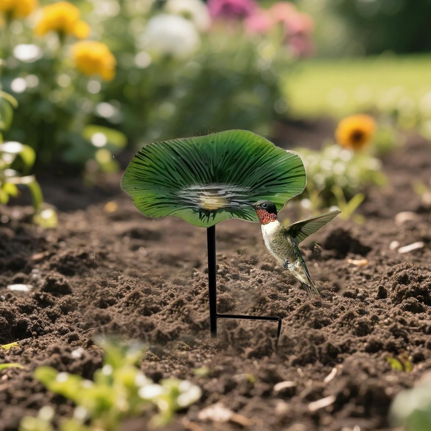 Outdoor Bird Bath - Decorative Feeder | Flower Design Water Station with Metal Stake for Hummingbirds Yard Garden Patio Backyard Wildlife Attraction Elegant Functional Outdoor Decor