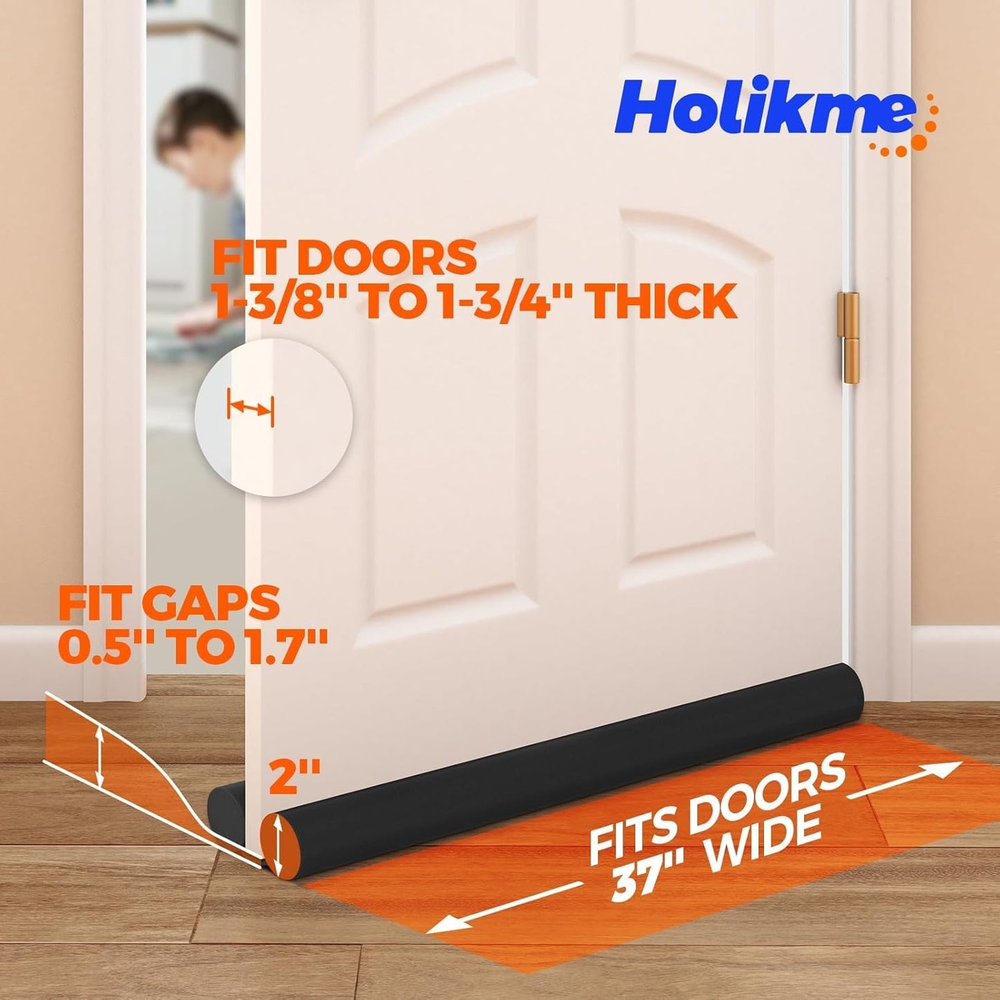 Holikme Door Draft Stopper Weather Stripping Draft Stopper for Bottom of Door Window Breeze Blocker Adjustable Door Sweeps, Black