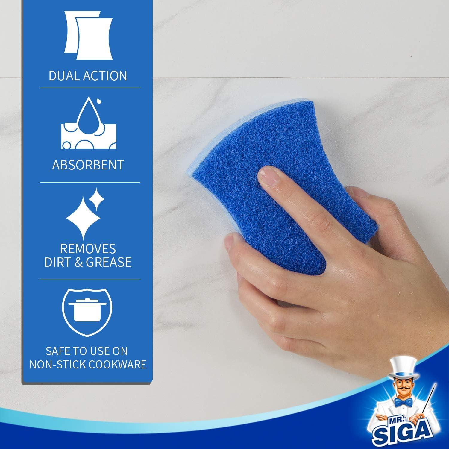 MR.SIGA Non-Scratch Cellulose Scrub Sponge, Dual-Sided Dishwashing Spo