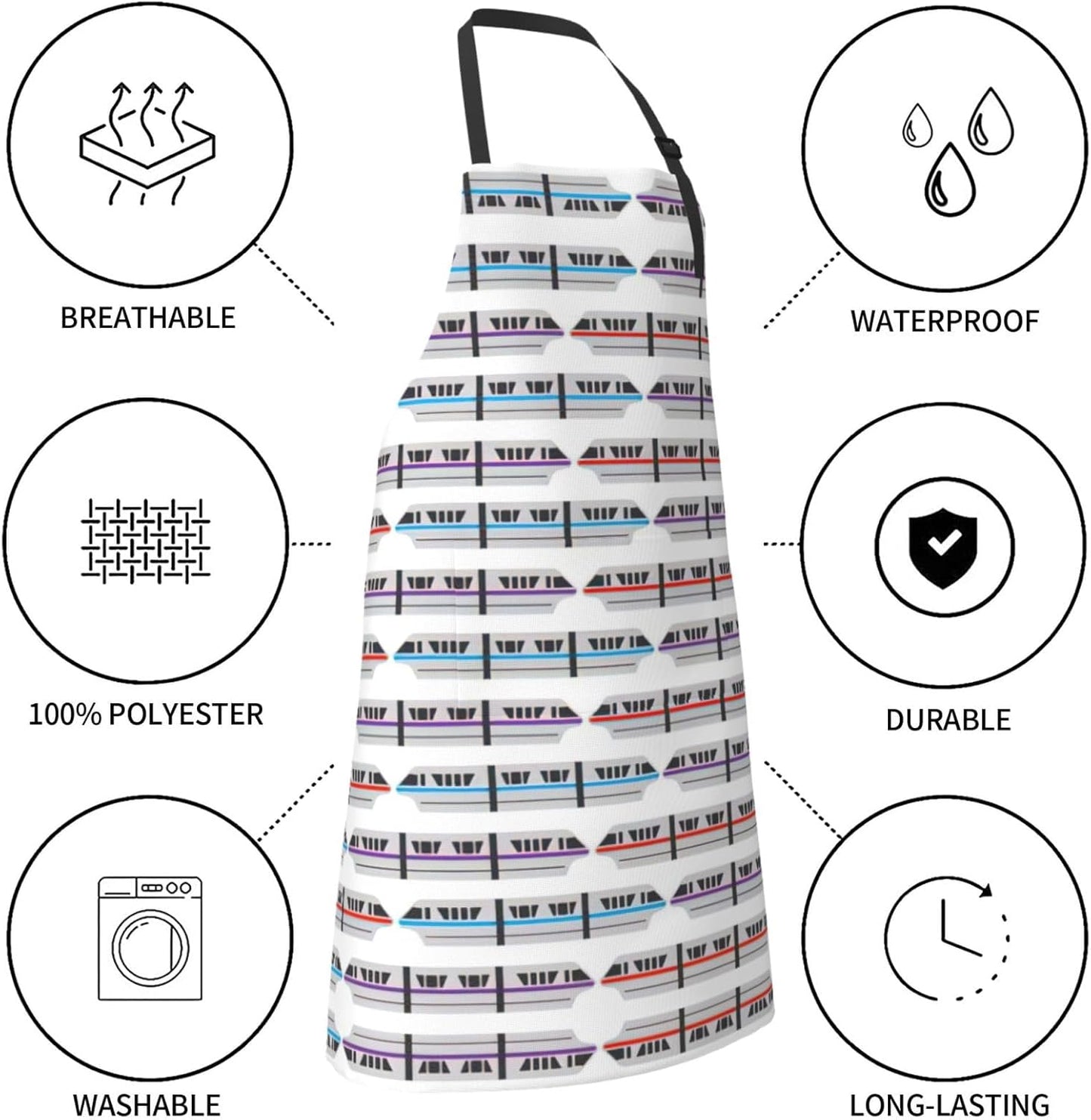 Monorail Train Print 28x33 In Adult Kitchen Apron with Pockets Versatile Chef Smock for Cooking Baking