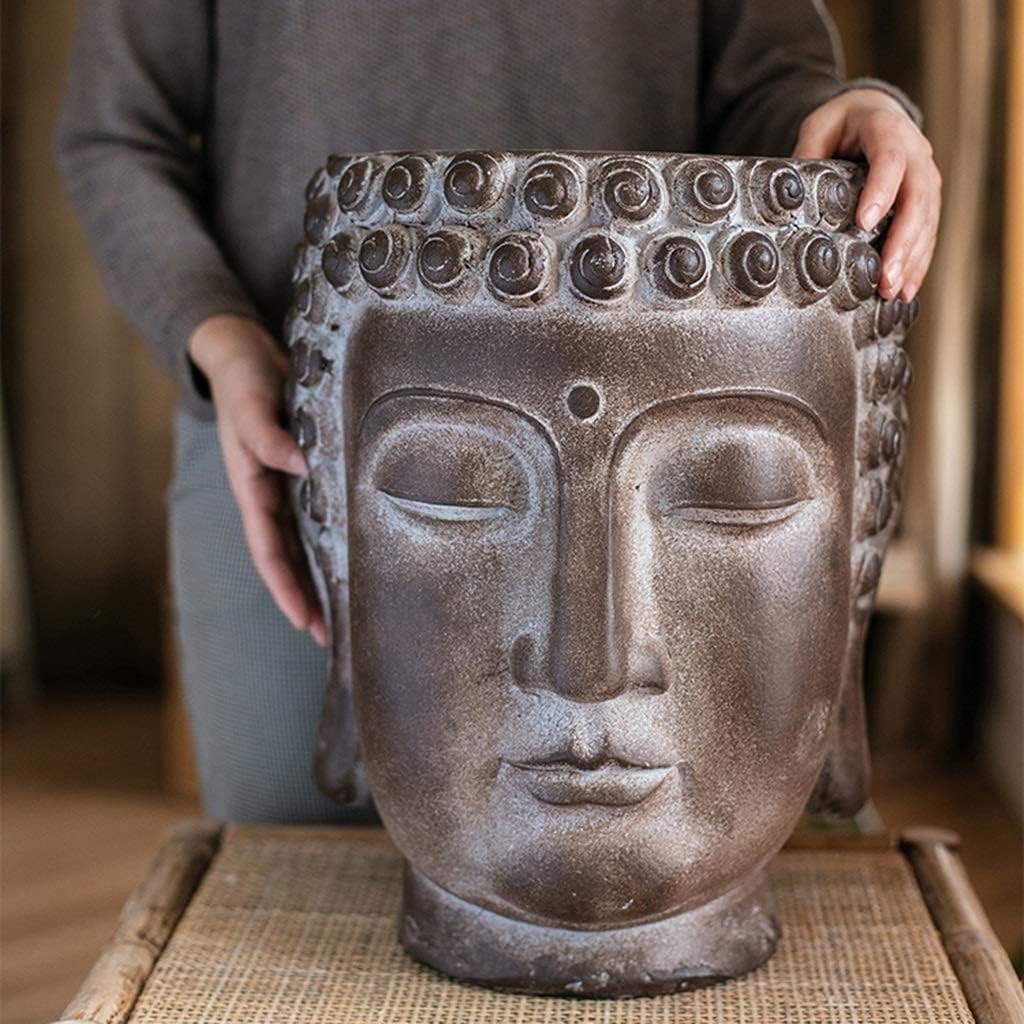 Planter Flowerpot Planter Pots Unique Plant Pots 16.9" Tall Buddha Statue Buddha Head Flower Pot Outdoor Large Planters (35x35x43cm)