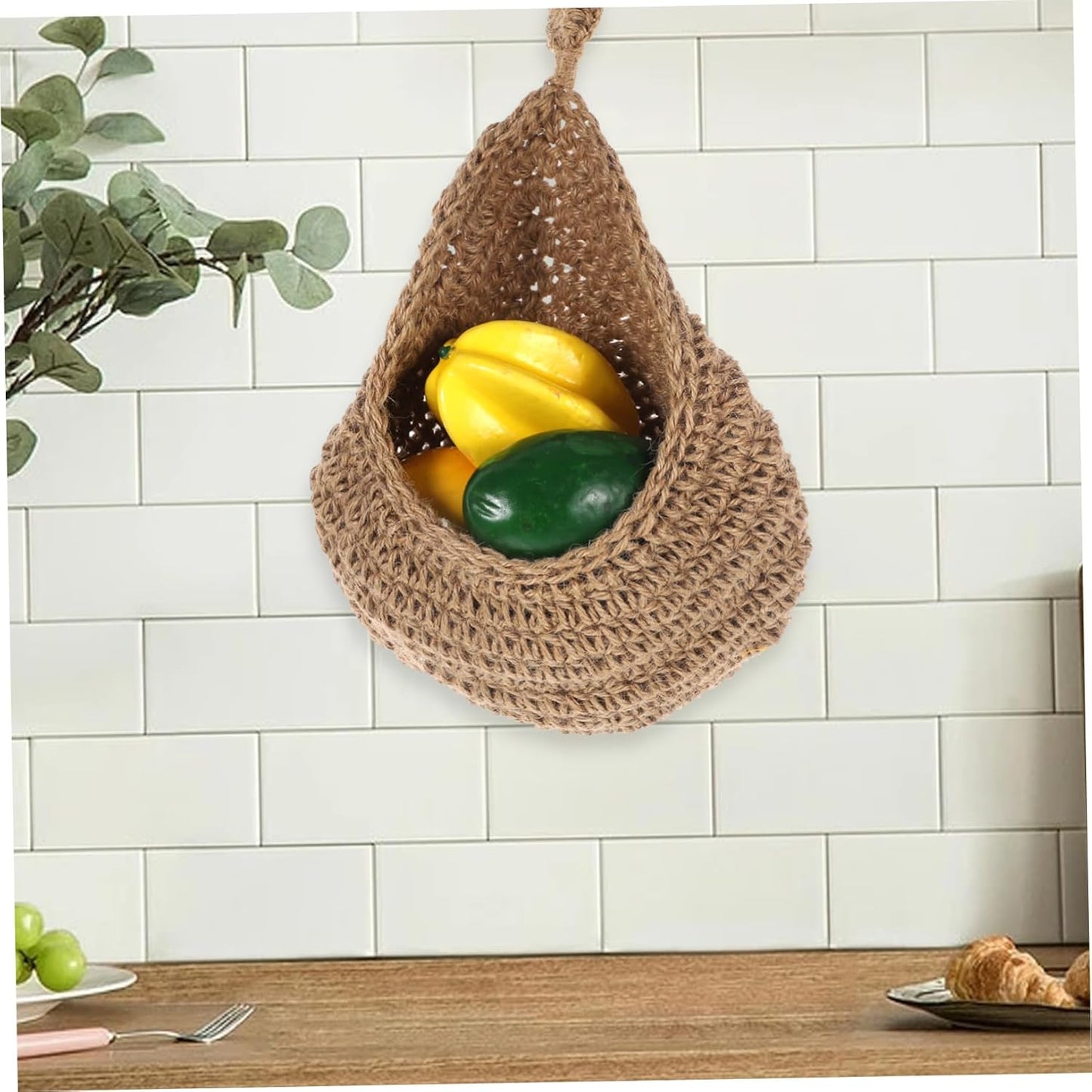BESTOYARD Jute Hanging Basket for Wall Storage Teardrop Woven Planter 