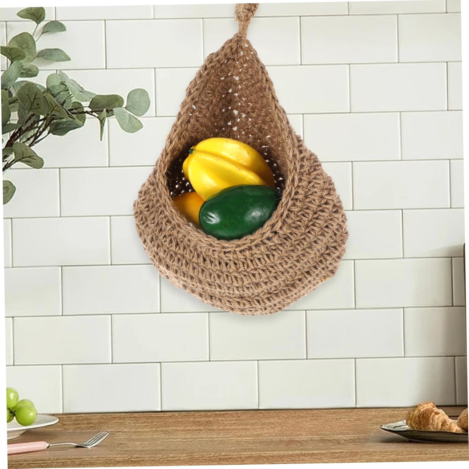 BESTOYARD Jute Hanging Basket for Wall Storage Teardrop Woven Planter 