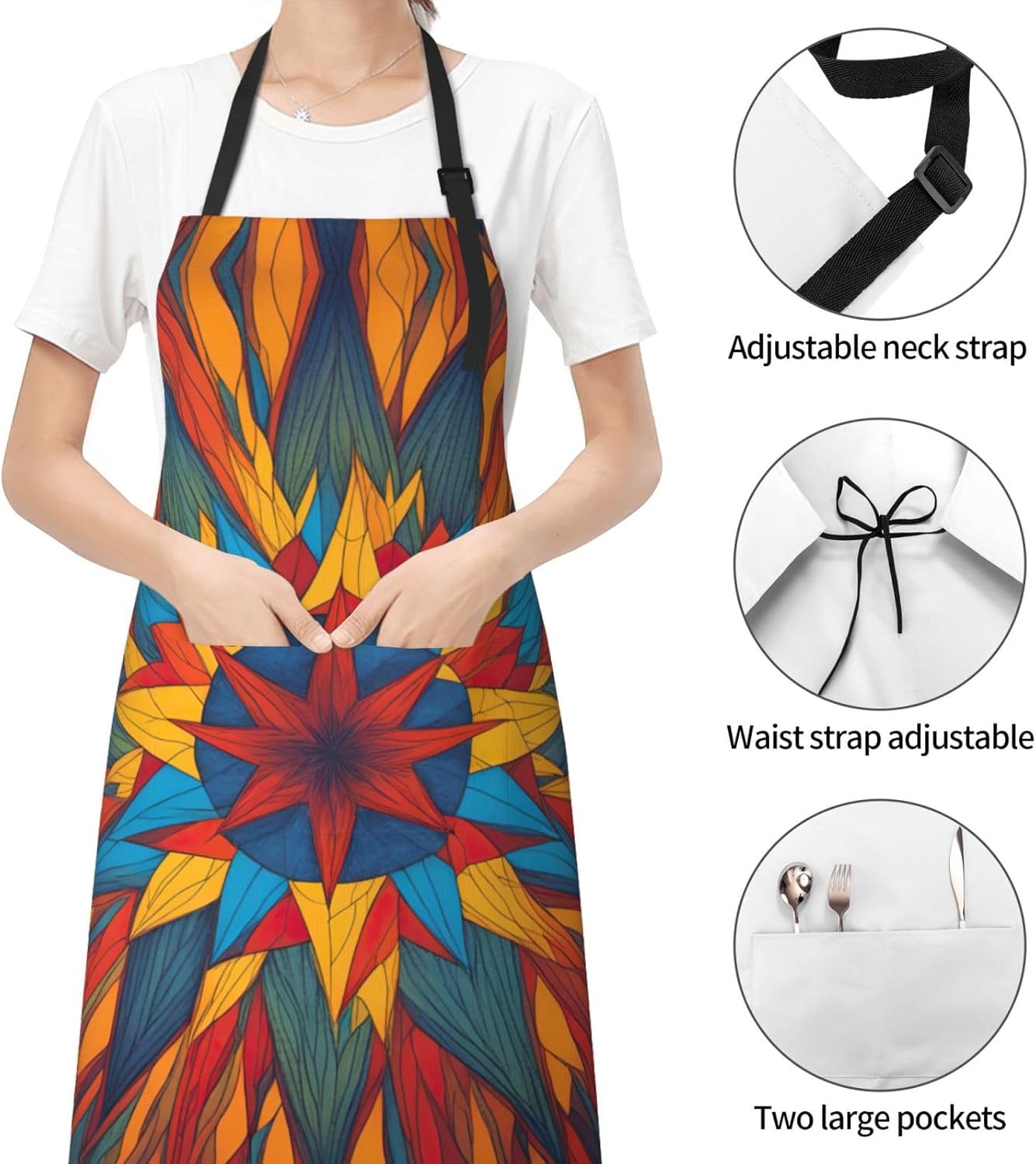 Colorful Star print Waterproof chef's apron with pocket apron for kitchen cooking baking barbecue and gardening