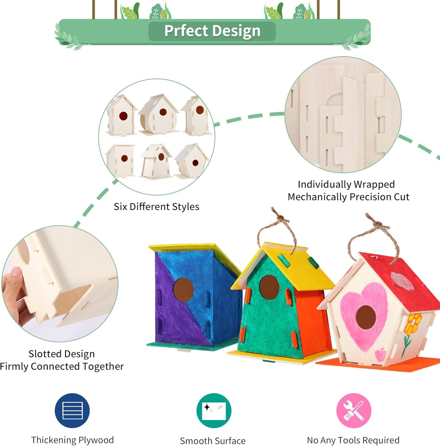 ILHSTY 18 Pack Large Paintable DIY Wooden Bird Houses Kits for Kids, K