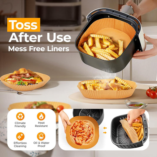 Air Fryer Paper Liners, 200pcs Air Fryer Liners Disposable, 8" Square Baking Paper Liner for 5-8 qt Airfryer Basket, Non-stick and Oil Proof Parchment Paper for Oven, Pans & Baking
