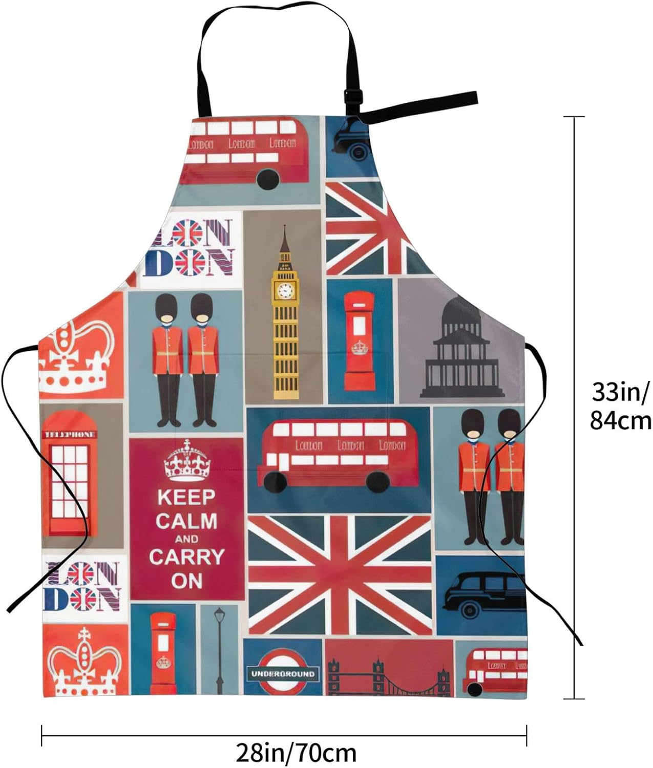 England Symbols Print 28x33 In Adult Kitchen Apron with Pockets Versatile Chef Smock for Cooking Baking