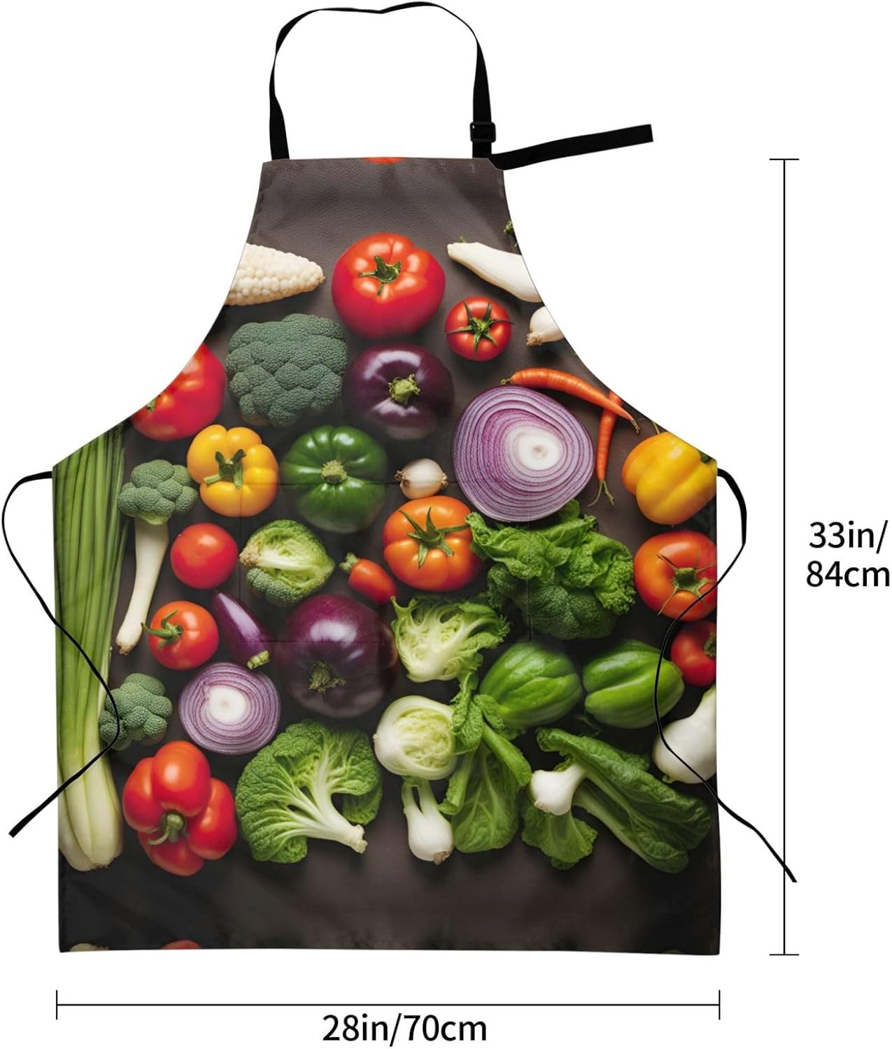 Introduction of various vegetables print Waterproof chef's apron with pocket apron for kitchen cooking baking barbecue and gardening