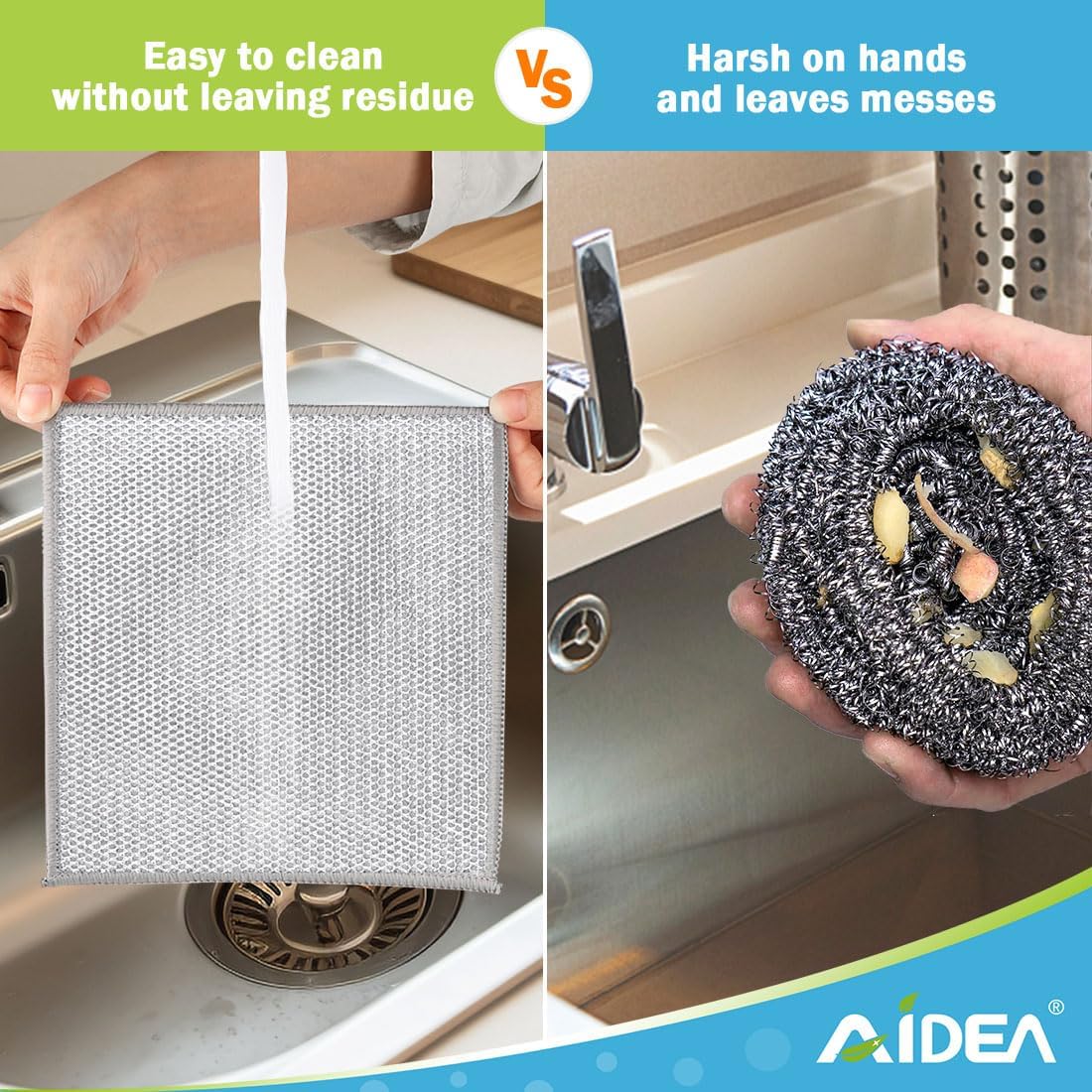 AIDEA Non Scratch Wire Dishcloth 24PK, Wire Dishwashing Rag for Wet and Dry, Dish Cloths for Washing Dishes, Cleaning Pads Steel Scrubber for Cookware, Sinks, Dishes, Stove Tops, 7"×8"