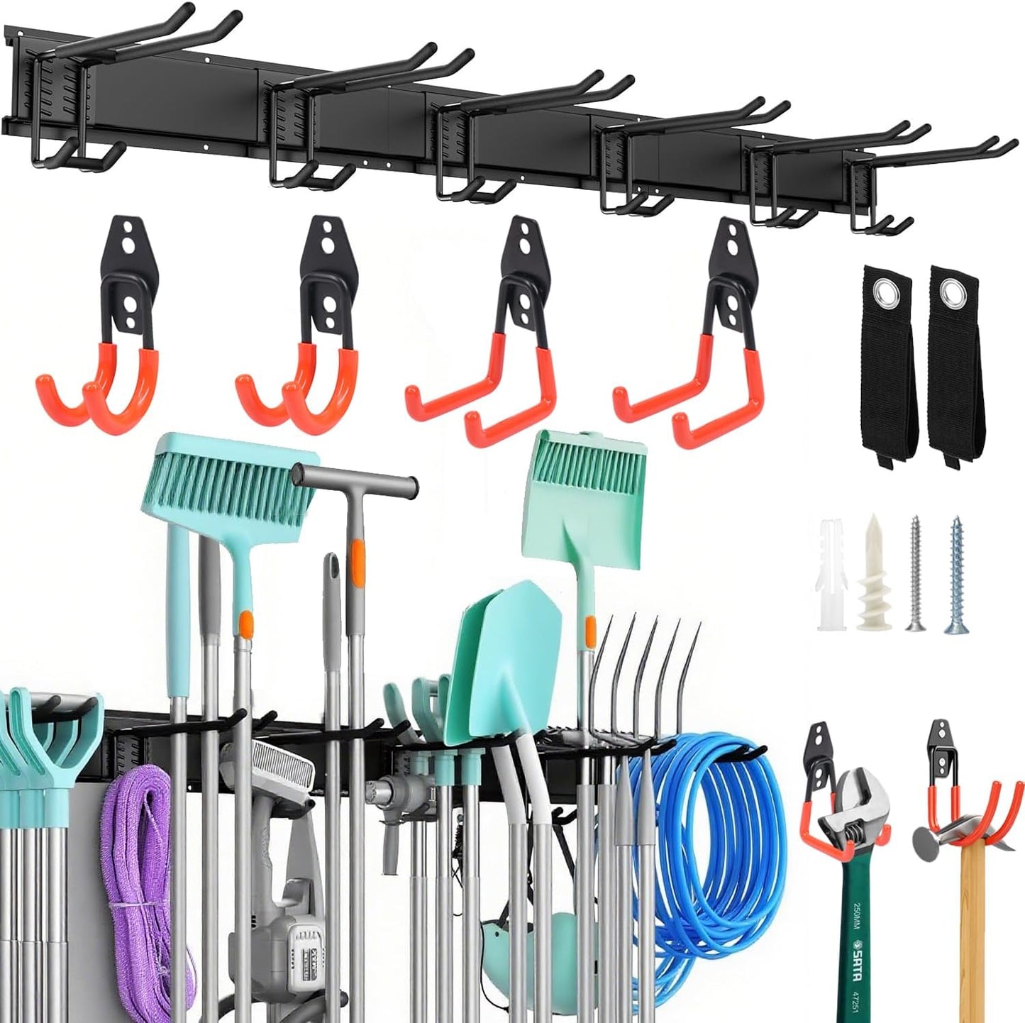 Garage Wall Organizer, 48 Inch Garage Storage Rack Garden Tool Organizer With Large Storage Space, Easy Assembly For Shovels Rakes Brooms & Yard Tools