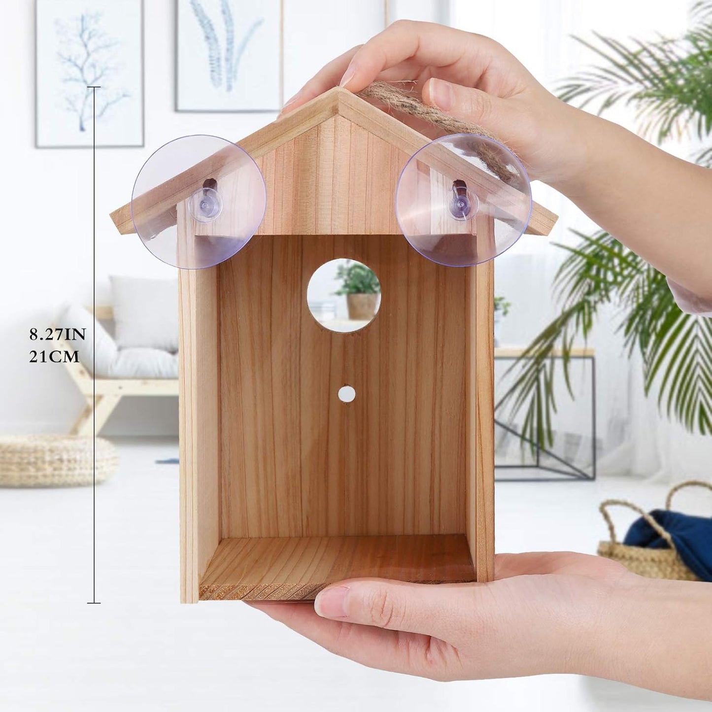 Window Bird House for Outside with Strong Suction Cup, Upgraded See Through Window Birdhouse for Viewing Inside, Wooden Bird Nesting Box for Bluebird Finch Chickadee Outdoors, Best Gift for Kids