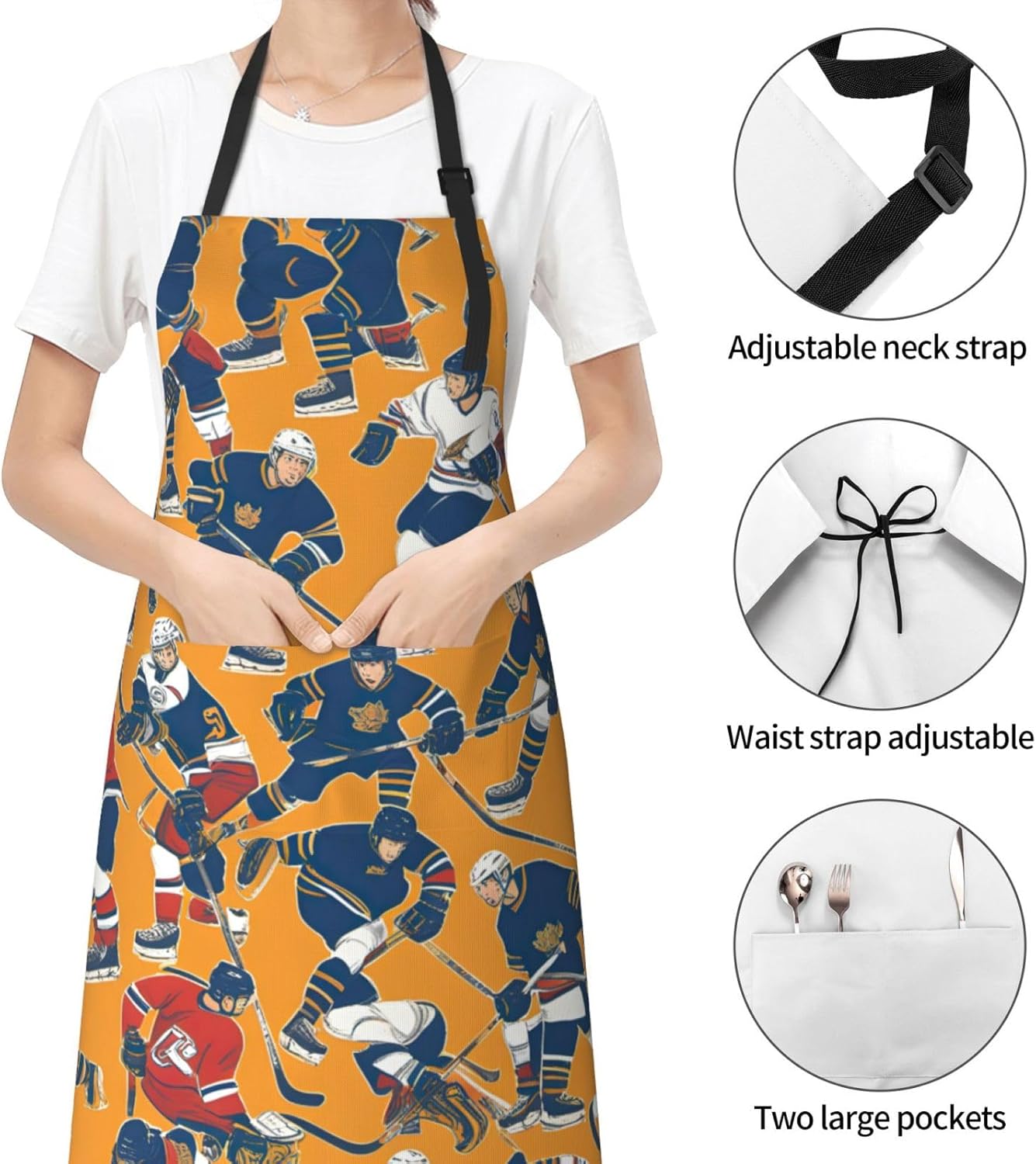 hockey print Waterproof chef's apron with pocket apron for kitchen cooking baking barbecue and gardening
