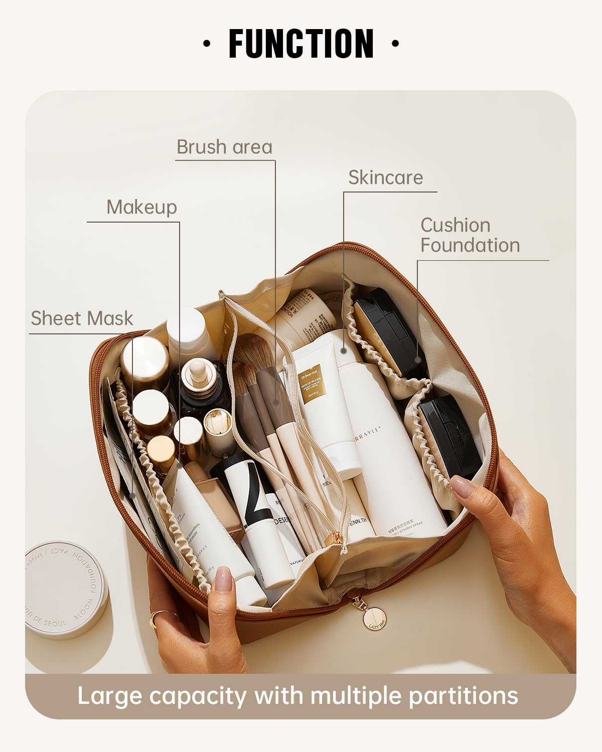 EACHY Travel Makeup Bag, Large Capacity Cosmetic Bag for Women, Waterp