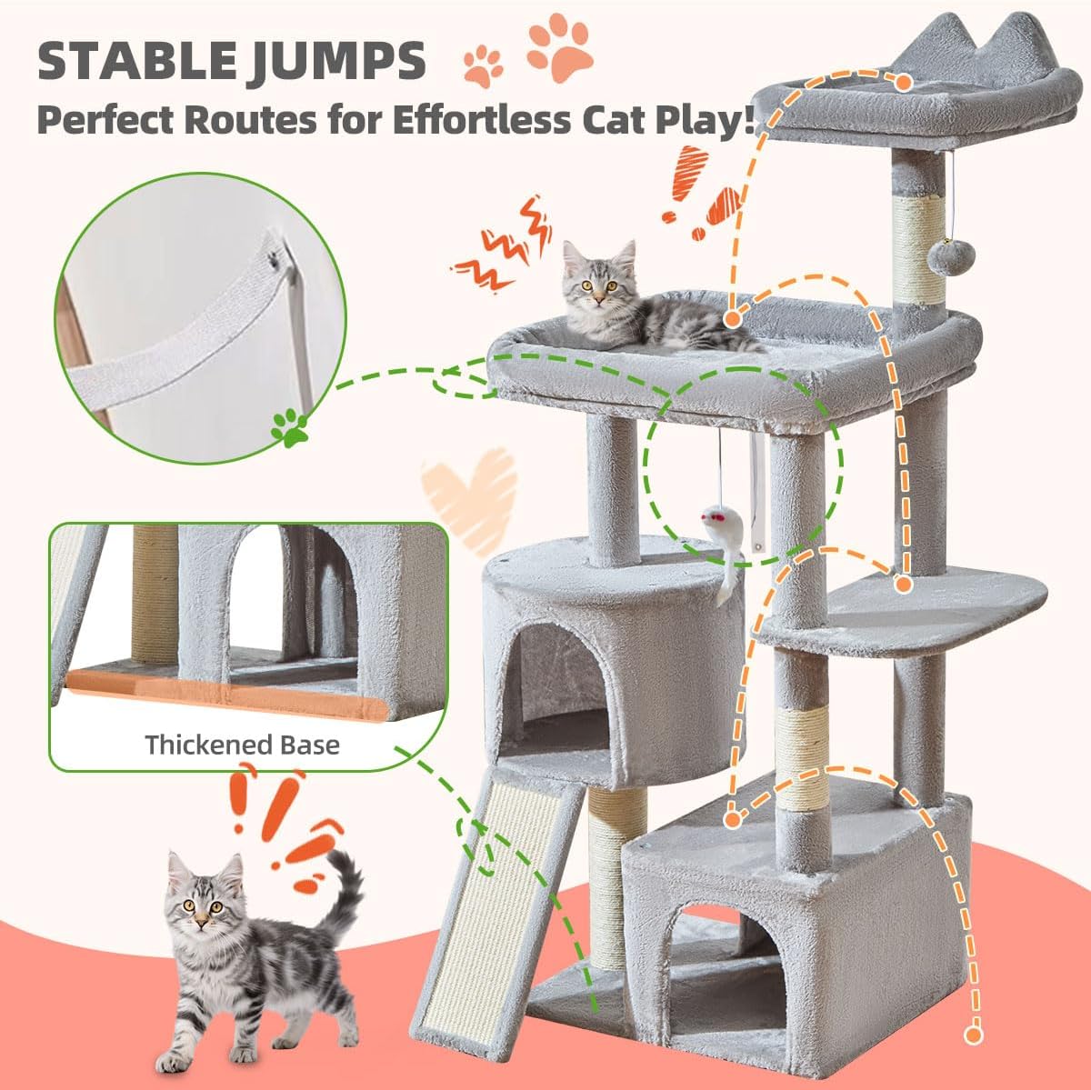 Taoqimiao Cat Tree for Indoor Cats, 55.1In Sturdy Cat Tower, Large Pla