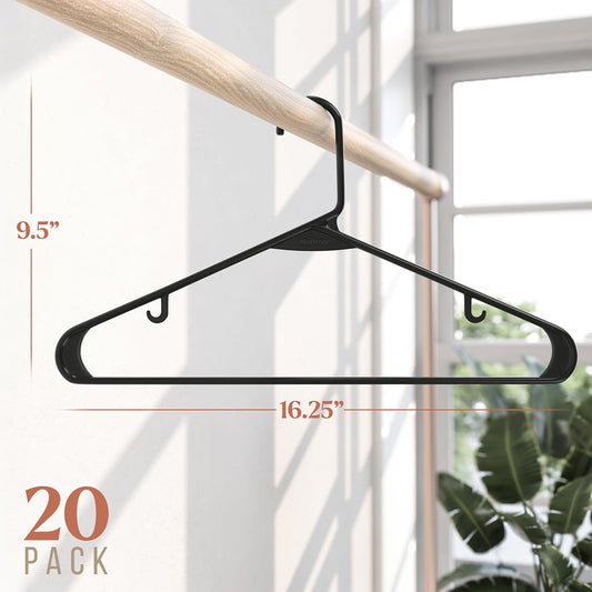 Plastic Hangers 20 Pack Black - Clothes Hangers - Makes The Perfect Coat Hanger and General Space Saving Clothes Hangers for Closet - Percheros Ganchos para Colgar Ropa Hangars