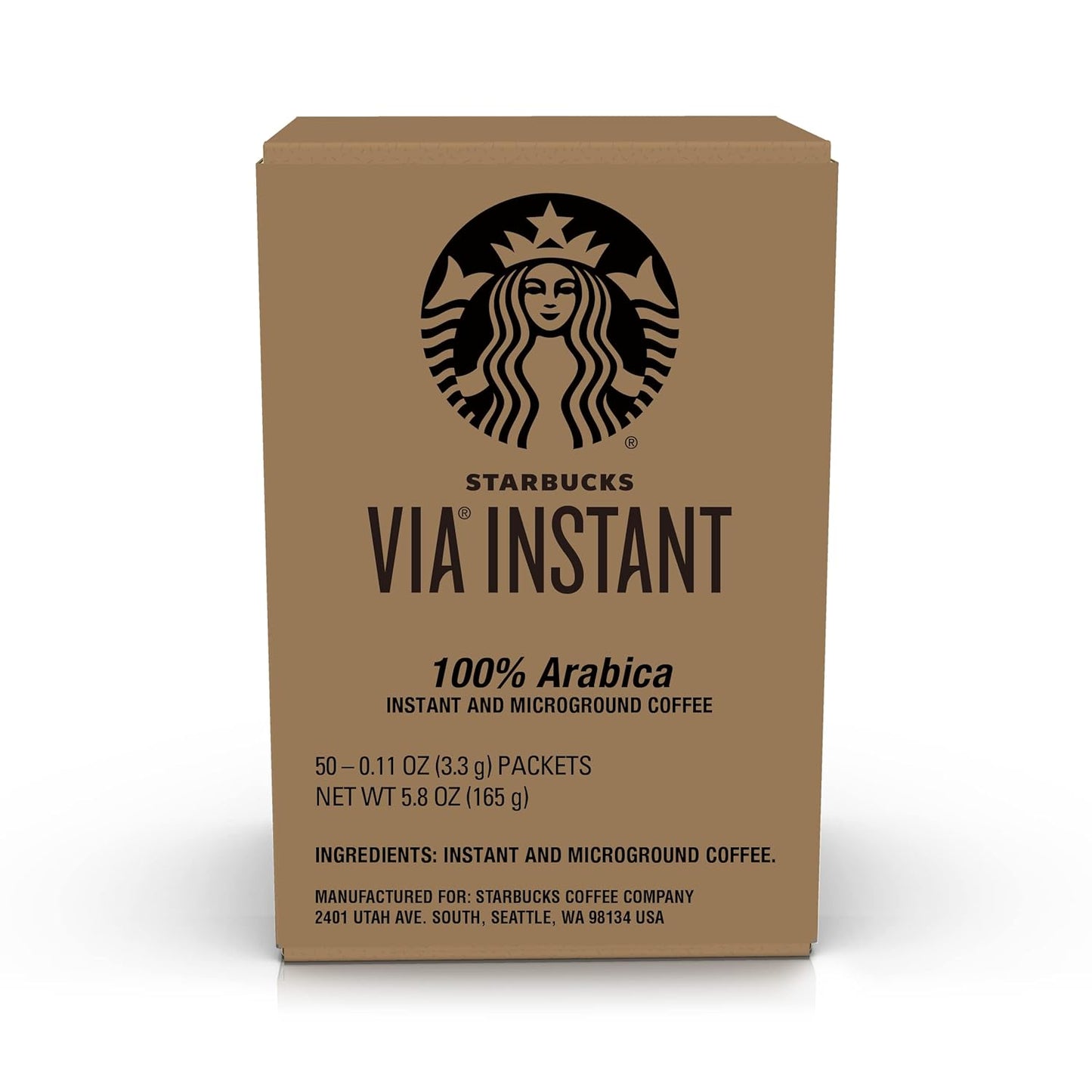 Starbucks VIA Instant Coffee, Medium Roast Coffee, Pike Place Roast, 100% Arabica, Single-Serve, 1 Box (50 Packets)