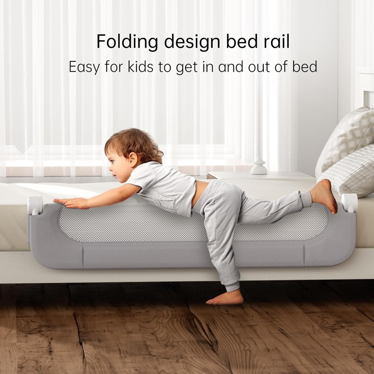 Folding Bed Rail for Toddlers,Baby Bed Rail Guard with Reinforced Anch