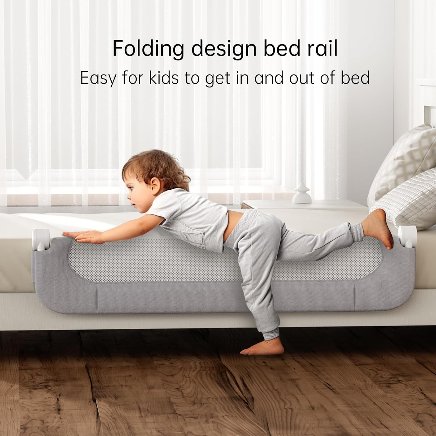 Folding Bed Rail for Toddlers,Baby Bed Rail Guard with Reinforced Anch