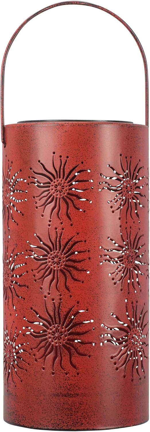 Sunset Vista Designs Moroccan Sun Outdoor Solar Garden Lantern, Red, 9