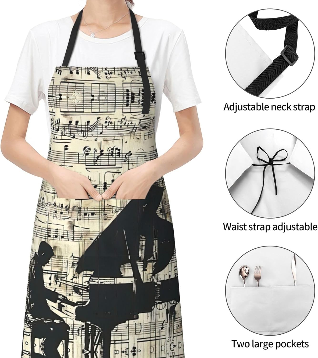 Sheet Music print Waterproof chef's apron with pocket apron for kitche