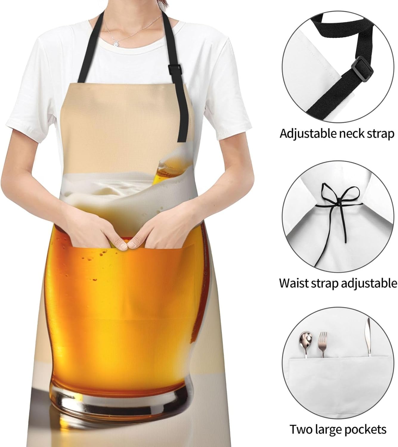 Beer foam Print Laundry apron 28x33 In Waterproof Kitchen Apron with Pockets for Cooking Baking