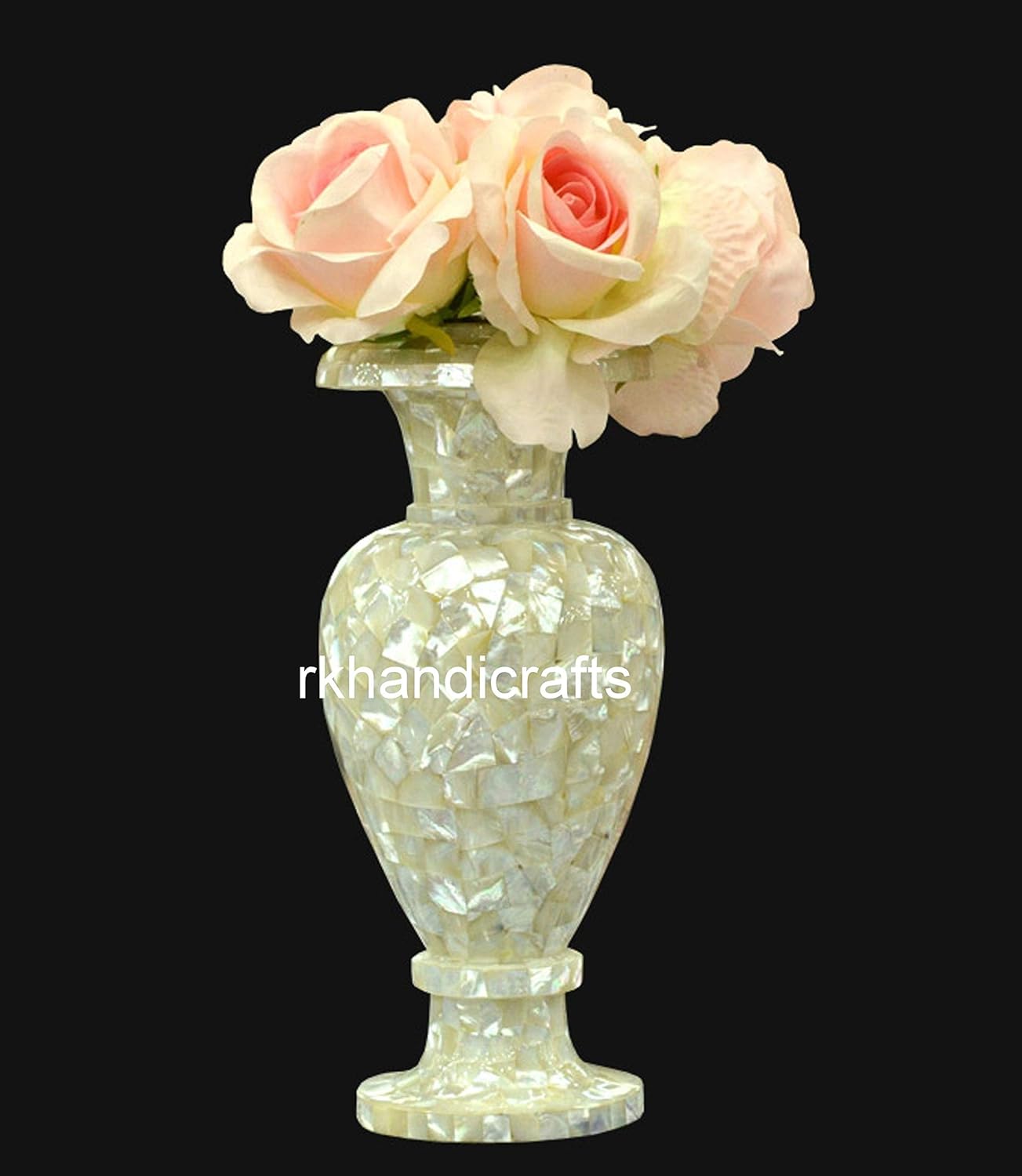Mother of Pearl Overlay Work Plant Stand with Adorable Look Marble Flower Pot for Hotel Decor 10 Inches