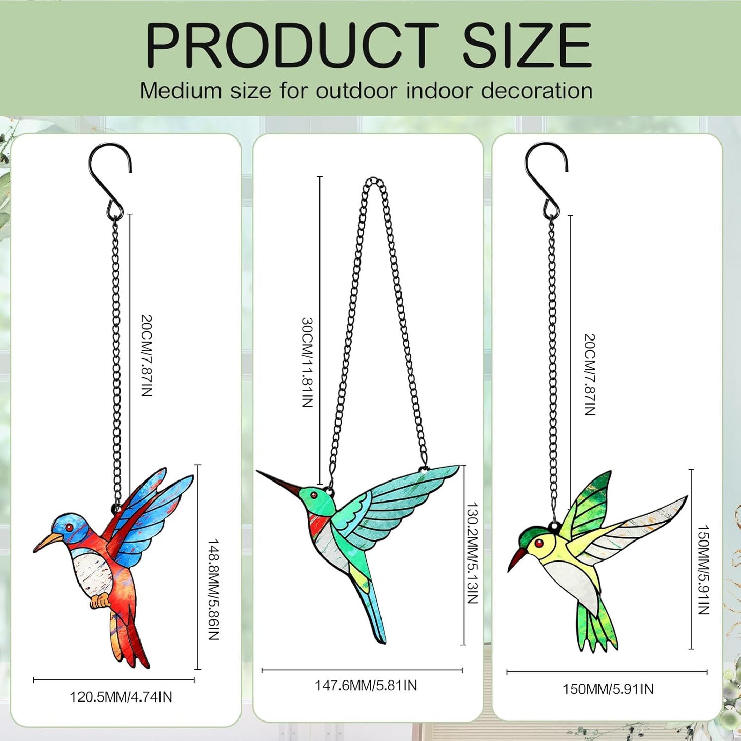 3 Pieces Hummingbird Stained Glass Gift Window Hanging Ornament Suncatcher Window Decoration for Women Mom Bird Lovers Valentines Mother's Day Christmas