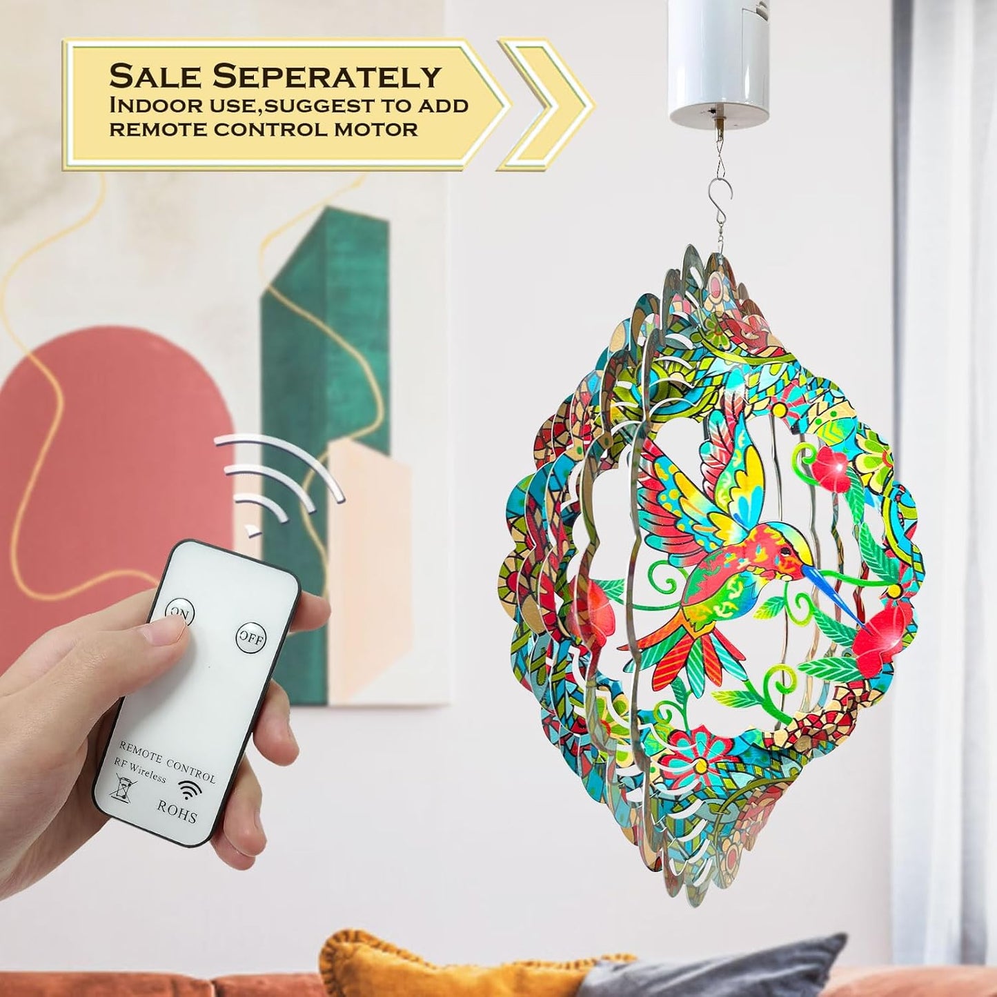 FONMY Wind Spinner Hummingbird 12 inch 3D Stainless Steel Wind Sculpture Worth Gift Christmas Decor. Laser Cut Metal Art Geometric Pattern - Hanging Mandala Wind Spinners, Kinetic Yard Art Decorations