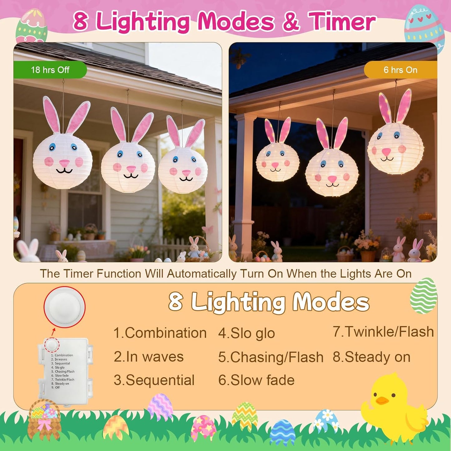 Easter Bunny Decorations Outdoor, 3 Pack Pop-Up Lighted Rabbit Lantern with 240 LED Lights, Spring Holiday Yard Decor for Garden Lawn Patio Porch, 16x25 Inch Large Hanging Ornament Gift for Women Mom