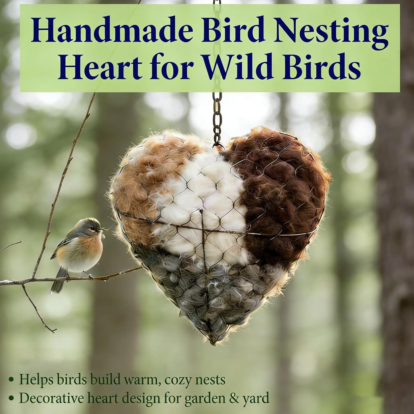 Handmade Fiber Bird Nesting Heart, Birds Nests Material Holder, Winter